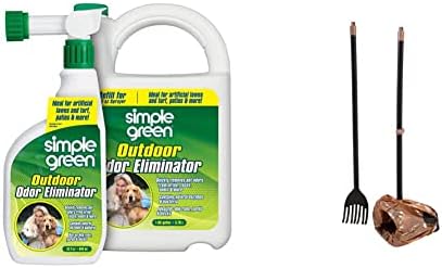 Simple Green Outdoor Odor Eliminator (32 oz Hose End Sprayer & 1 Gallon Refill) & Petmate Arm & Hammer Swivel Bin & Rake Pooper Scooper Waste Management System