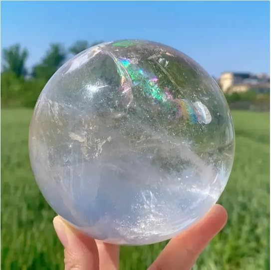 Large White Quartz Crystal Ball, Clear Sphere with Natural Inclusions, for Home Decor, Spiritual Meditation, Feng Shui, Photography, Witchcraft