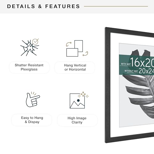 MCS Studio Gallery 20x24 Matted Poster Frame with 16x20 Picture Display, Black Woodgrain Vertical & Horizontal Wall Hanging Large Picture Frame for Photos, Posters & Art Prints (1-Pack)