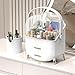 Makeup Organizer with Transparent Lid & 2 Drawers – Large Capacity Cosmetic Skincare Storage Box for Bathroom Vanity, Countertop, Bedroom – Portable and Dustproof, White (11