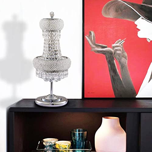 Beirio 6-Lights Chrome Finish Classic Empire Style K9 Crystal Ball Bedside Desk Table Lamp Night Light Fixture For Living Room Dining Room Bedroom Office Home Table Decoration (W 10 × H 22 Inch) #TOP6