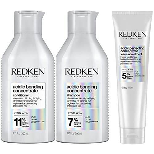 Redken Acidic Bonding Concentrate Conditioner for Damaged Hair with Concentrate Shampoo and Perfecting Concentrate Leave In Conditioner for Damaged Hair
