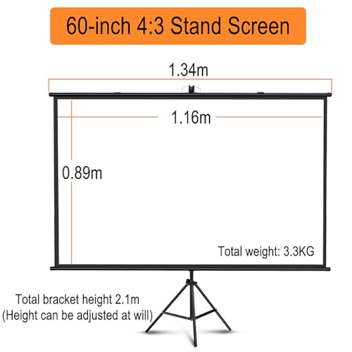 Pantalla de Proyector Portátil con Soporte, 4:3/16:9, Pantalla de Proyección HD 4K para Películas, Pantalla de Trípode Portátil Blanca Mate con Bolsa de Transporte para Escuela, Teatro, Cine, Hogar (4:3 60in) miniatura 2