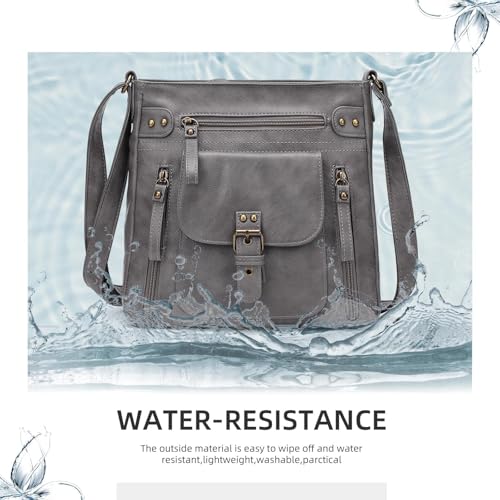 Image of KL928 Women's Crossbody Purse Bags Medium PU Leather Multi-Pocket Handbag | Medium size, multiple pockets, compartments, adjustable strap, zipper, fits 7.9 inch iPad, phone, wallet, shop, work, travel