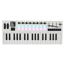 37-Key MIDI Keyboard Controller Music Production Controller MIDI Piano Keyboard Drum Pads with 16 RGB Drum Pads 8 Knobs 4 Faders Synthesizer Engine for Music Production
