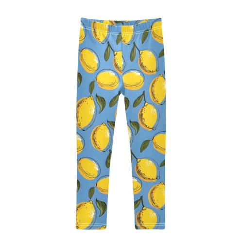 Lemon Blue Girls Leggings Ultra Soft Compression Yoga Gym Pants for Kids 4-10T