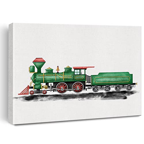 steam train wall art - Steam Engine Canvas Wall Art Watercolor Transportation Train Canvas Painting Locomotive Prints for Home Boys Bedroom Wall Decor Framed Artwork Gifts(12x15 Inch)