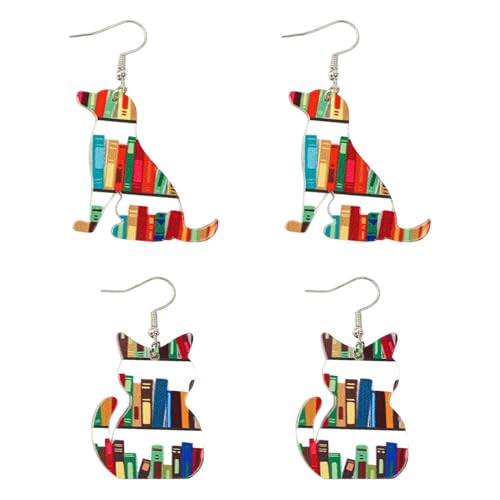 FDGGT 2 Paires De Boucles d'oreilles en Forme De Chat, Boucles d'oreilles À Motif De Livre, Boucles d'oreilles Créatives en Acrylique, Boucles d'oreilles Intéressantes, Accessoires Vestimentaires