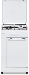 Aspes Cocina Gas Butano 3 Zonas de Cocción, Blanco AKG3500PB. Control Manual, Quemador WOK triple llama, Compartimento Bombona, Tapa Abatible