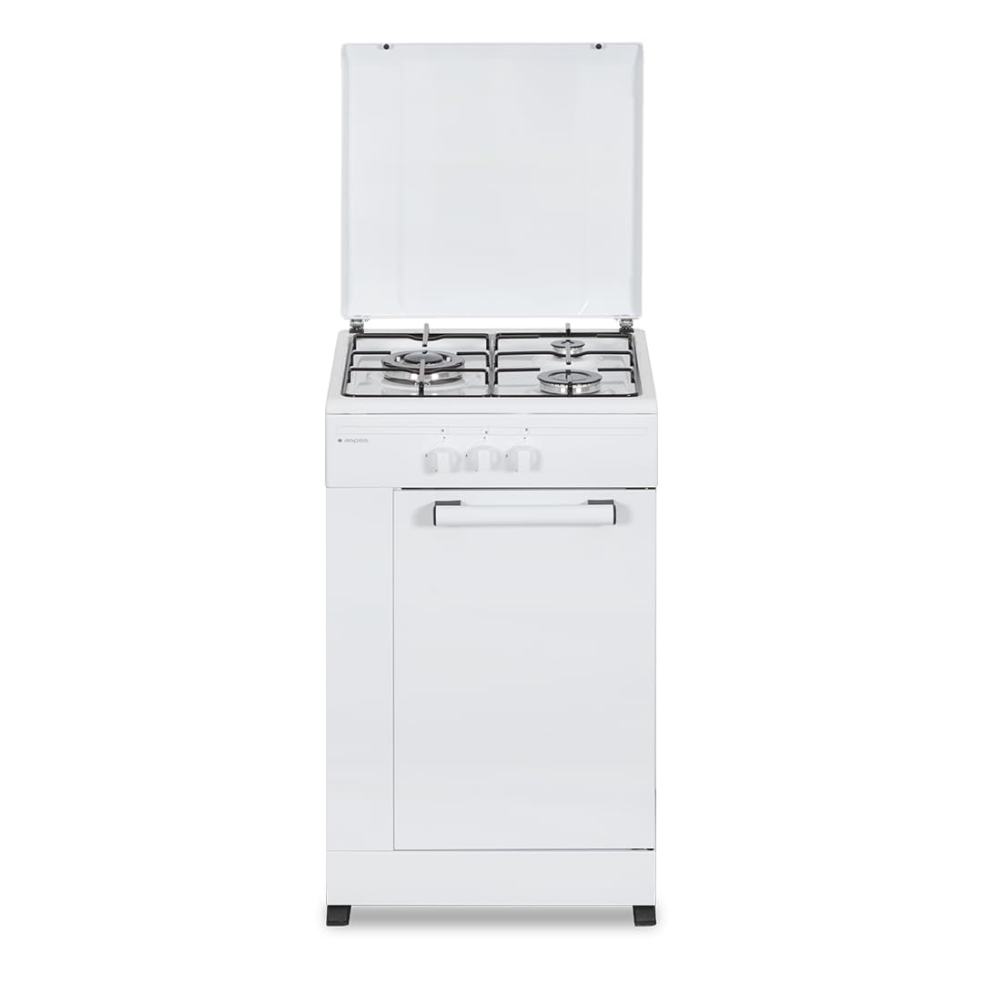 Aspes Cocina Gas Butano 3 Zonas de Cocción, Blanco AKG3500PB. Control Manual, Quemador WOK triple llama, Compartimento Bombona, Tapa Abatible