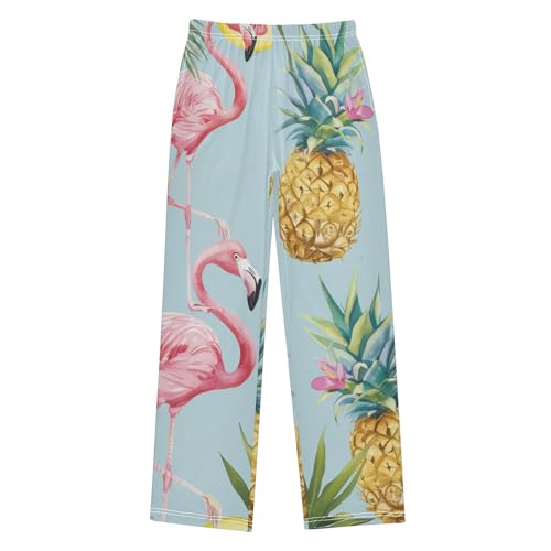 Flamingo Pineapple Floral Boys Long Pants Soft Trousers Elastic Waist Kids Lounge Bottoms with Pockets S-XL