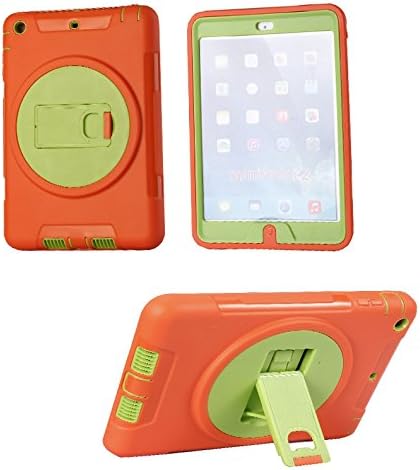 Yyue Ultra Shock&drop-proof Amy-grade Protective Hard Defender Case and Three Layer Hard Shell Cover Rotating Ring Bracket Protective Case for iPad mini(Orange+Lemon)