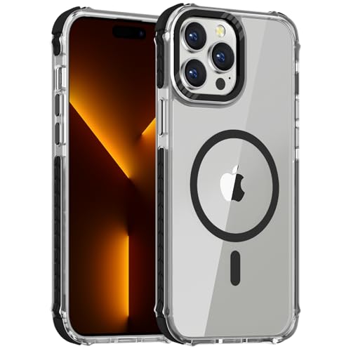 DEERLAMN Strong Magnetic Case for iPhone 13 Pro Max 6.7-Inch,[Compatible with Magsafe][Military Grade Drop Protection] Clear Slim Shockproof Protective Phone Cover-Transparent+Black by DEERLAMN - Used condition - US$11.98