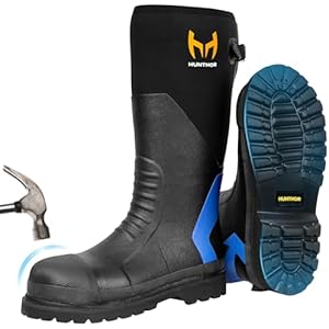 Rubber Work Boots, Puncture-Proof with Steel Toe & Shank, Lightweight Waterproof Anti Slip EVA Outsole Hunting Boots for Men, 6mm Neoprene for Construction, Manufacturing or Farming(Size 6-1