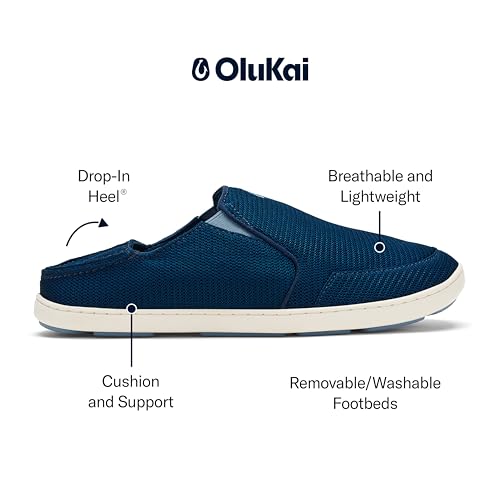 OLUKAI Nohea Mesh Men's Slip On Sneakers, Lightweight & Breathable Shoes for Everyday Wear, All-Weather & Enhanced Traction, Moonlit Ocean/Blissful Blue, 112