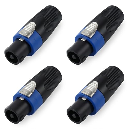 Speakon Connector 4 Pack, Speakon Plug with Secure Twist Lock Design, NL4FX 4 Pole for Speakers Audio Connector, 4 Pin Female to Male Converter Speaker Cable Plug for Professional Audio Equipment