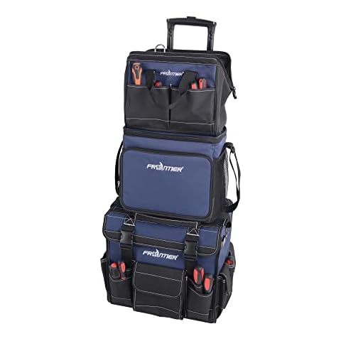 Portable Tool Bags 3 Piece Tool Bag Combo Kit, Multi-use Tool Storage Organizer with 15" Rolling Tool Bag, 12" Wide Mouth Tool Bag & 12" Insulated Lunch Cooler Bag, 3-in-1 Tool Bags for Electrician Cover