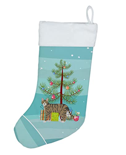 Caroline's Treasures CK4608CS Dragon Li #2 Cat Merry Christmas Christmas Stocking Fireplace Hanging Stockings Christmas Season Party Decor Family Holiday Decorations