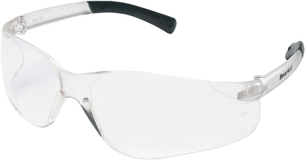 BK110 BearKat Safety Glasses, Scratch Resistant, Clear Lens, Transparent Frame, Polycarbonate, Universal Size, UV Protection, ANSI Z87.1, 15-Count