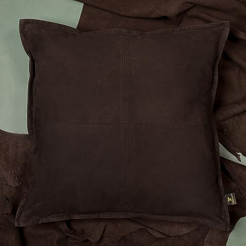 TOMJACK Lambskin Leather Pillow Cover - Decorative Sofa Cushion Case - Throw Covers for Living Room & Bedroom, 22" x 22" - Dark Brown Suede Box Pack of 1