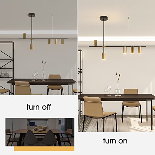 Siittoo Pendant Light Fixtures, Dimmable Modern Led Chandelier Lighting With Spotlights, Adjustable Linear Hanging Pendant Light For Kitchen Island Dining Room Living Room (Black,Gold 30W) #TOP6