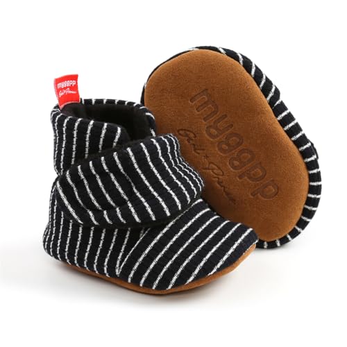Baby Booties Warm Slippers Soft Cotton Fleece Newborn Crib Sock Shoes Infant Toddler Winter Cozy Footwear, B01 Black, 0-6 Months Infant