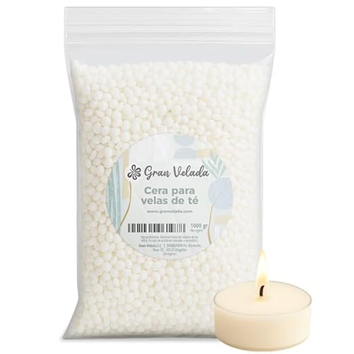 Gran Velada – Cera para Velas de Té 1kg | Cera Especial de Alta Dureza y Punto de Fusión Alto | Ideal para Velas de Té Caseras de Larga Duración y Sin Rechupe