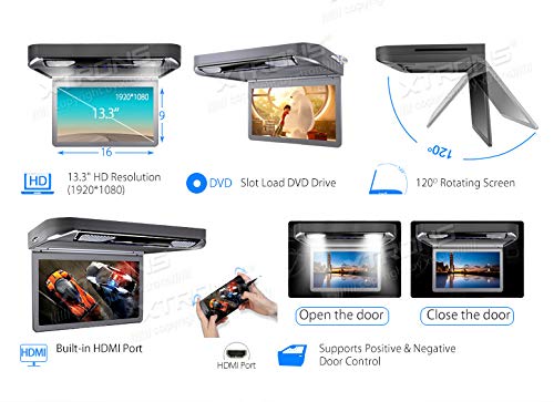 Xtrons CR133HDVSGREY+DWH005+DWH006 Grey 13.3 Inch Hd 1080P Video Car Mpv Roof Flip Down Slim Overhead Dvd Player Wide Screen Ultra-Thin thumb #1