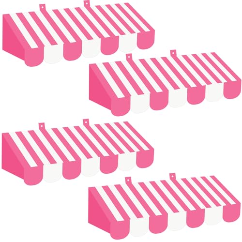 Image of Tallew 4 Pcs 3D Circus Awning Wall Decoration Farmers Market Party Decorations Carnival Awning for Halloween Carnival Theme Party Classroom Decorations(Pink and White)