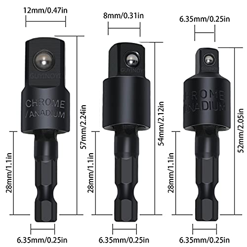 4-Piece Power Drill Sockets Adapter Sets,360°Rotatable 1/4" 3/8" 1/2" Impact Grade Driver Sockets Adapter Extension Set Drill Bit+105 Degree Right Angle Screwdriver Set Drill Hex Bit Socket Adapter #TOP2
