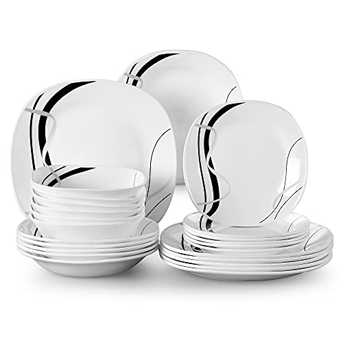 VEWEET 'Fionaglas' 24-Piece Dinner Set Kitchen Dinnerware Set, Opal Glassware Combination Sets Tableware Set of Dinner Plate, Soup Plate, Dessert Plate, Bowls, Service for 6