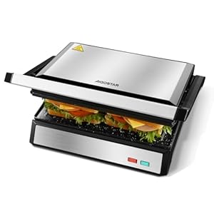 Aigostar Hett pro – Panini Maker/Tostapane Piastra, Rivestimento Antiaderente Eco Stone, Vassoio Raccogli Grasso, Pressa a sandwich, Bistecchiera Elettrica, 1500 Watt, Apertura a 180º.