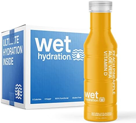 Wet Hydration, 0 Calorie, Functional Hydration Beverage, Peach Pineapple (Pack of 12) (Packaging May Vary) - Flavored Water, Sugar-Free, No Artificial Ingredients, Aloe Vera Vitamin D, Electrolytes for Replenishment, Antioxidants, Zero Calories