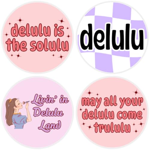 Delulu - 4 Multi Pack Circle Stickers 3 Inch - Delusional Cute Humor