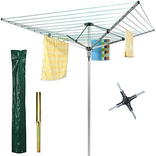 U.saf 50m Rotary Washing line Heavy Duty Outdoor Clothes Airer with Umbrella Design Foldable 4 Arm Rotary Washing line with Free Ground Spike & Waterproof Protector.
