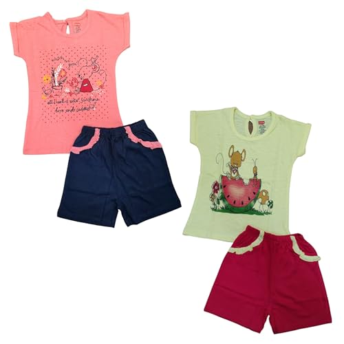 Image of LuvLap Baby Girls Regular Fit 100% Cotton Half Sleeves Girls Top CoSet Pack of 2