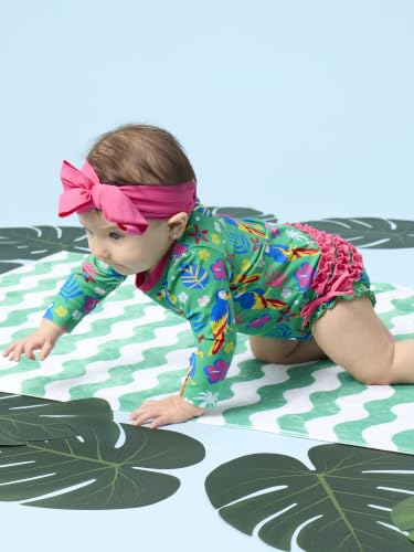 Image of RuffleButts Baby Girls UPF 50+ Sun Protection Floral Printed Long Sleeve One Piece Rash Guard Swimsuit with Zipper