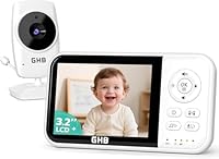 GHB Babyphone mit Kamera Baby Monitor 3,2 Zoll LCD 2100 mAh Akku 2X Zoom Temperatursensor Nachtsicht Gegensprechen Weiß