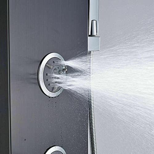 Stainless Steel LED Shower Panel Tower rain Waterfall Massage Nozzle System Mixer Shower Column-Black 1039 miniatura 6