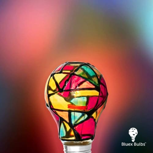Tiffany 4 Pack Stained Glass Light Bulbs - A19 2W (25W Equivalent) E26 Base Mosaic Night & Party Light