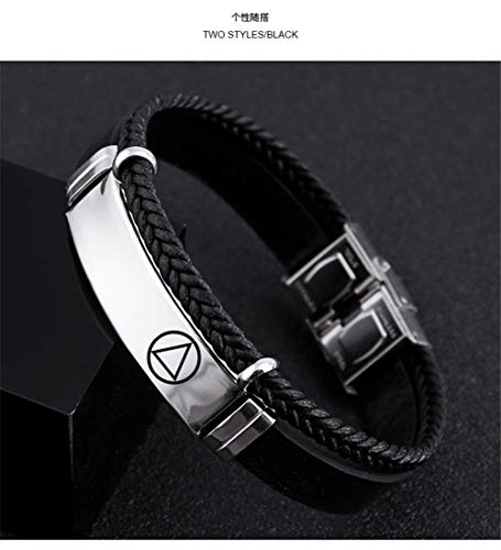Personalized AA NA Sobriety Gifts for Women Men,Stainless Steel Leather Narcotics Alcoholics Anonymous Addiction Bracelets Bangle,Inspired One Day at A Time Sober Recovery Jewelry for Her Him2