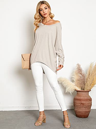 Image of ZANZEA Women's Off The Shoulder Batwing Tops Casual Loose Oversized Tshirts Long Sleeve Fall Pullover Sweater Tops