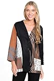 Ali Miles Knit Faux Suede Printed Jacket Patch Pockets Button Detail, Black, XL