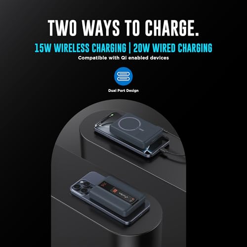 Image of URBN One Premium MagSafe Power Bank 10000mAh | 15W Fast Magnetic Wireless Charging | Built-in Detachable Type C Cable | Dual Port with Pass Through Charging (Midnight Blue)