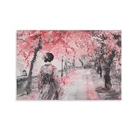 Amazon.co.jp: 絵画 桜の木の下で女性の後ろ姿 アートパネル ポスター