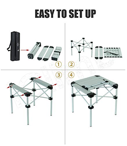 Iclimb Lightweight Stable Alu. Folding Square Table Roll Up Top With Carry Bag For Camping Picnic Backyards Bbq Camp Kitchen (Silver, S) #TOP4