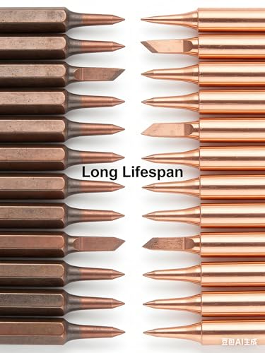 Image of 6Pcs Pure Copper Solder Tips Set for 936 Soldering Iron Handles, Pointed, Knife, Horseshoe, Flat Tips, with Quick Heat Up, Non Magnetic, Suitable for Speaker Welding soldering iron tips soldering tips