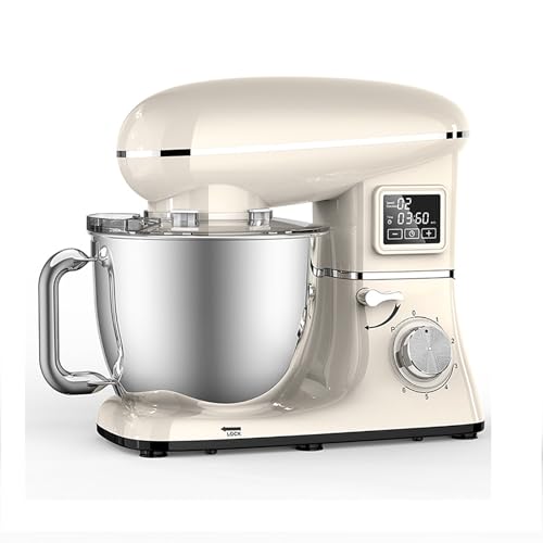 Batidora de alimentos de 1500 W, 5,5 L, acero inoxidable, cabezal inclinable de 6 velocidades con pantalla LED digital, incluye batidor, gancho para amasar, batidor para cocinar