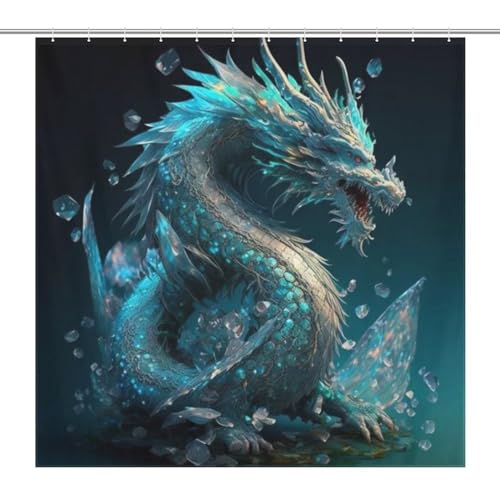 Rideau de douche dragon 183x183 cm en polyester lavable pour baignoire