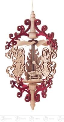 Tree decoration Pyramid roll splinter angel with bell/Nativity scene, for hanging width x height of x depth 11 cmx14,5 cmx11 cm ore mountains Christmas tree decoration tree decoration